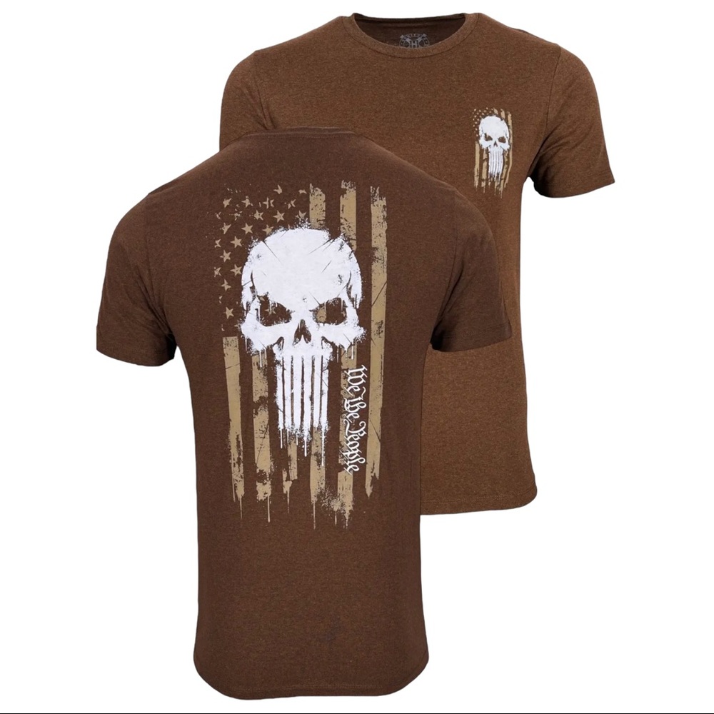 Howitzer Style Men's T-Shirt Skull Freedom Flag Military Grunt MFG